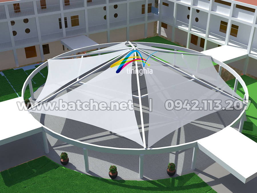 Hình ảnh thiết kế 3D công trình bạt che ROYAL School, Quận 7 (thi công bởi Tín Nghĩa)