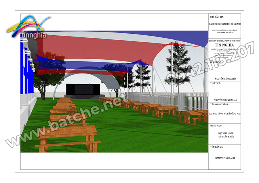 Tín Nghĩa khởi công dự án thi công bạt che PVDF sân khấu ngoài trời trường ĐH công nghệ Đồng Nai