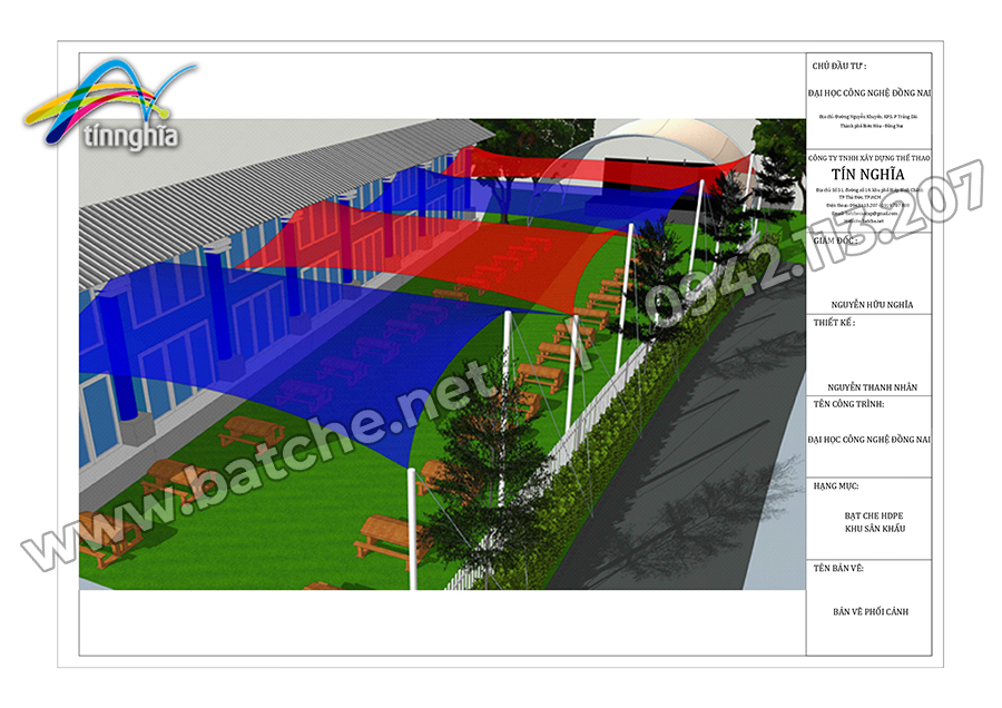 Tín Nghĩa khởi công dự án thi công bạt che PVDF sân khấu ngoài trời trường ĐH công nghệ Đồng Nai